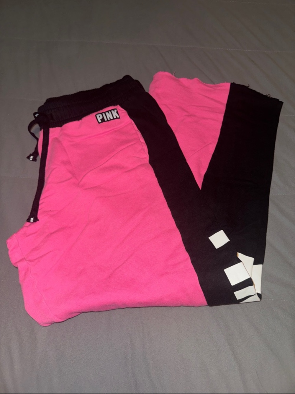 PINK Victoria's Secret Hot Pink and Black Colorblock Joggers